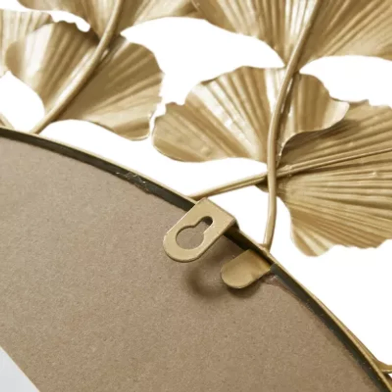 Martha Stewart Eden Textured Gold Foil Ginkgo Wall Mount Round Decorative Mirror