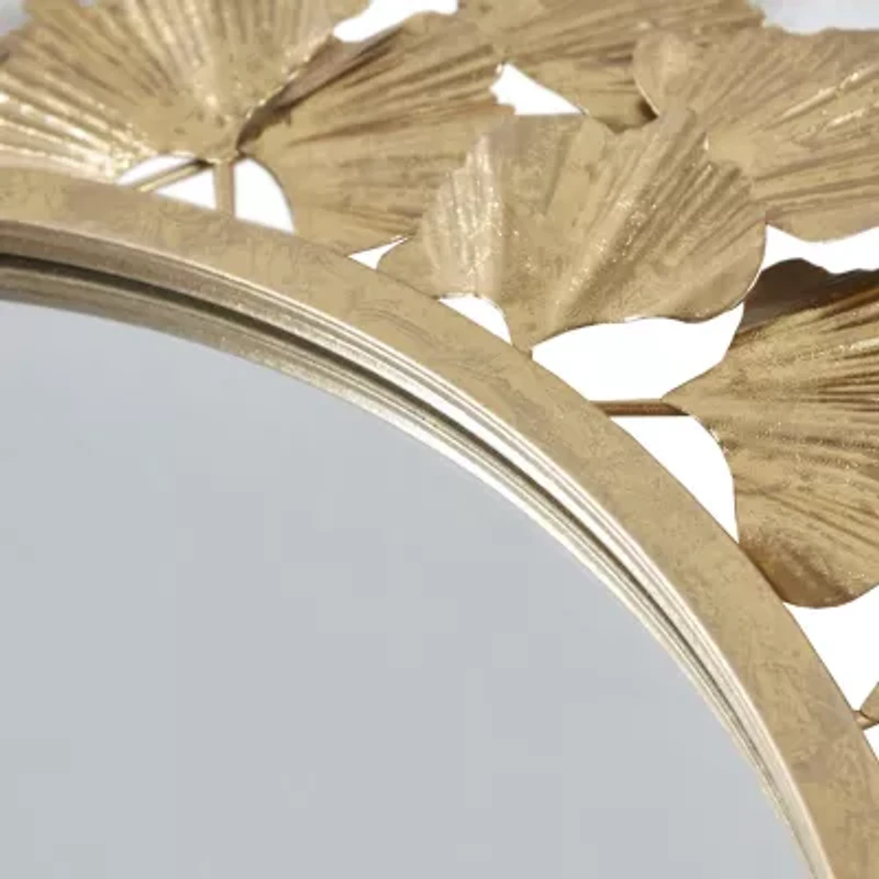 Martha Stewart Eden Textured Gold Foil Ginkgo Wall Mount Round Decorative Mirror