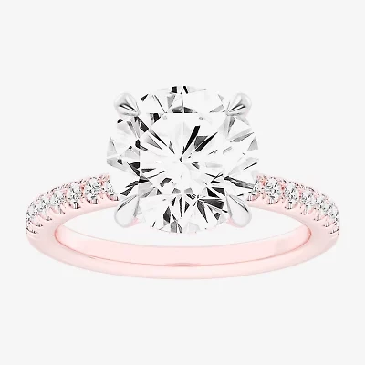 (G-H / Si1-Si2) Womens 4 1/4 CT. T.W. Lab Grown White Diamond 14K Gold Round Side Stone Engagement Ring