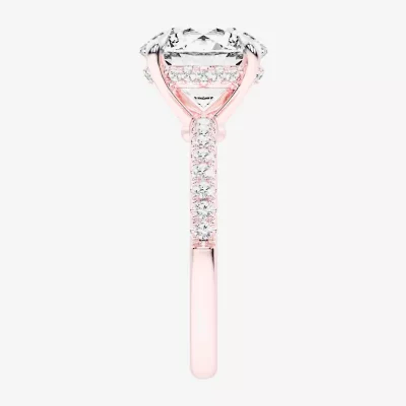 (G-H / Si1-Si2) Womens 4 1/4 CT. T.W. Lab Grown White Diamond 14K Gold Round Side Stone Engagement Ring