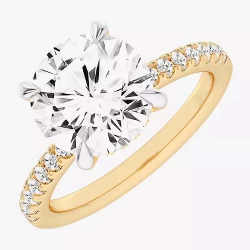 (G-H / Si1-Si2 Womens 4 1/4 CT. T.W. Lab Grown White Diamond 14K Gold Round Side Stone Engagement Ring