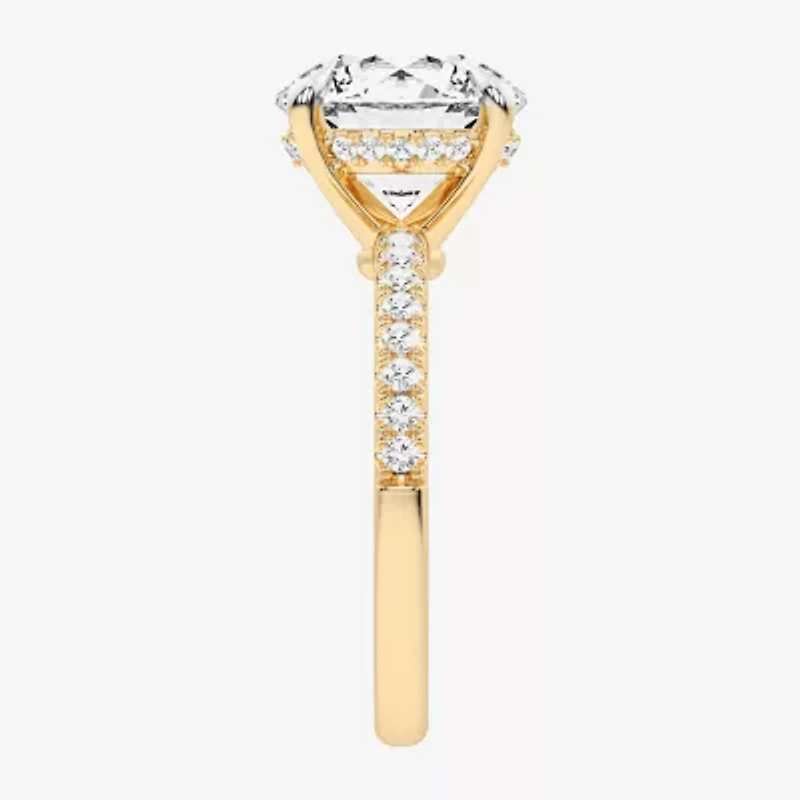 (G-H / Si1-Si2 Womens 4 1/4 CT. T.W. Lab Grown White Diamond 14K Gold Round Side Stone Engagement Ring