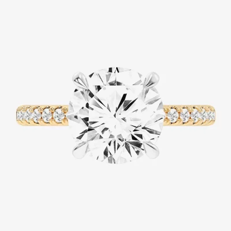 (G-H / Si1-Si2 Womens 4 1/4 CT. T.W. Lab Grown White Diamond 14K Gold Round Side Stone Engagement Ring
