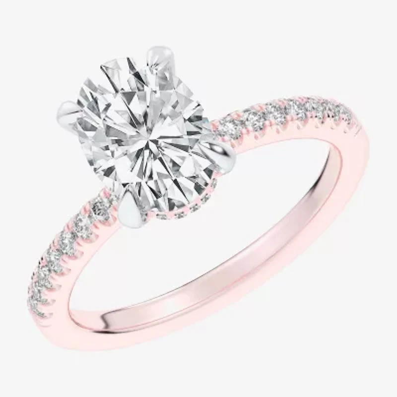 (G-H / Si1-Si2 Womens 4 1/4 CT. T.W. Lab Grown White Diamond 14K Rose Gold Oval Side Stone Engagement Ring