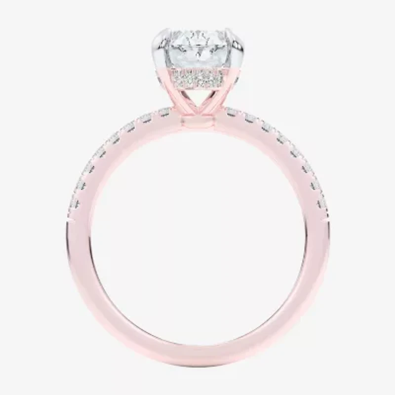 (G-H / Si1-Si2 Womens 4 1/4 CT. T.W. Lab Grown White Diamond 14K Rose Gold Oval Side Stone Engagement Ring