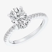 (G-H / Si1-Si2 Womens 4 1/4 CT. T.W. Lab Grown White Diamond 14K Gold Oval Side Stone Engagement Ring