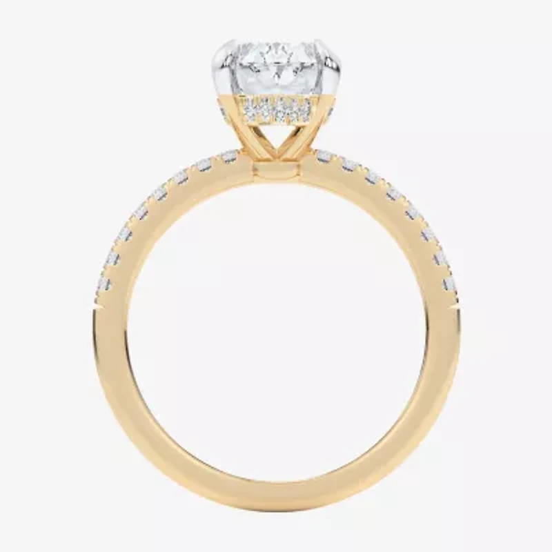 G-H / Si1-Si2) Womens 1/ CT. T.W. Lab Grown White Diamond 14K Gold Oval Side Stone Engagement Ring