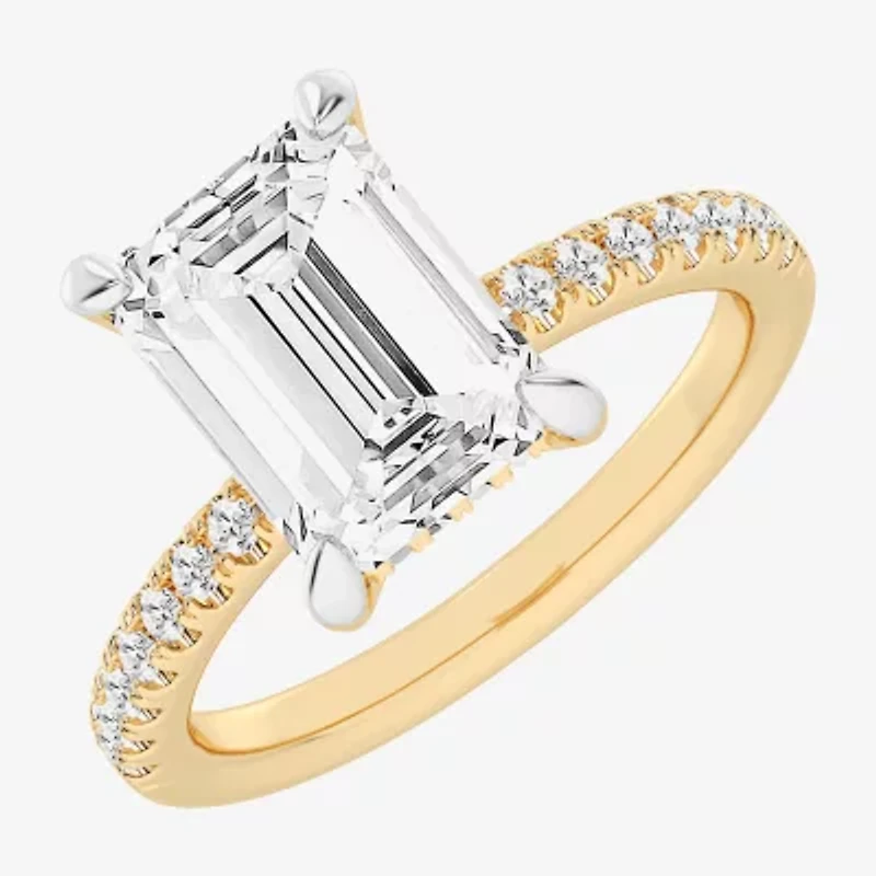 G-H / Si1-Si2 Womens 4 1/4 CT. T.W. Lab Grown White Diamond 14K Gold Side Stone Engagement Ring