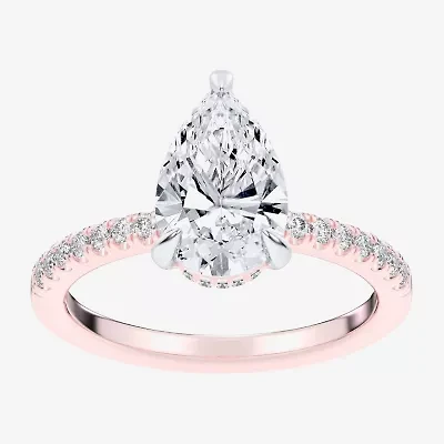(G-H / Si1-Si2 Womens 4 1/4 CT. T.W. Lab Grown White Diamond 14K Rose Gold Pear Side Stone Engagement Ring