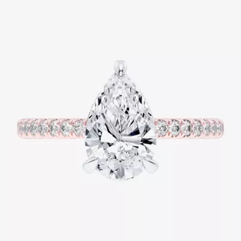 (G-H / Si1-Si2 Womens 4 1/4 CT. T.W. Lab Grown White Diamond 14K Rose Gold Pear Side Stone Engagement Ring