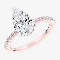 (G-H / Si1-Si2 Womens 4 1/4 CT. T.W. Lab Grown White Diamond 14K Rose Gold Pear Side Stone Engagement Ring