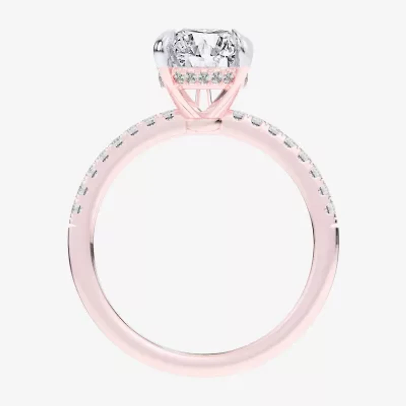 (G-H / Si1-Si2 Womens 4 1/4 CT. T.W. Lab Grown White Diamond 14K Rose Gold Pear Side Stone Engagement Ring
