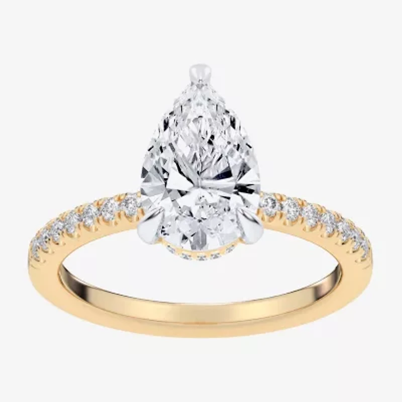 G-H / Si1-Si2 Womens 4 1/4 CT. T.W. Lab Grown White Diamond 14K Gold Pear Side Stone Engagement Ring