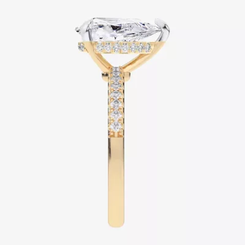 G-H / Si1-Si2 Womens 4 1/4 CT. T.W. Lab Grown White Diamond 14K Gold Pear Side Stone Engagement Ring