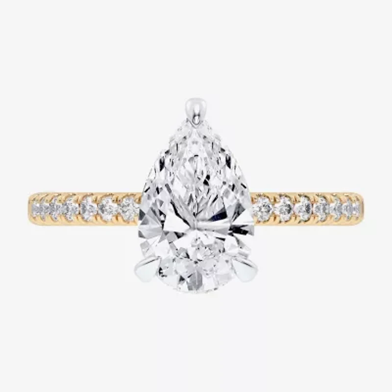 G-H / Si1-Si2 Womens 4 1/4 CT. T.W. Lab Grown White Diamond 14K Gold Pear Side Stone Engagement Ring