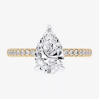 G-H / Si1-Si2 Womens 4 1/4 CT. T.W. Lab Grown White Diamond 14K Gold Pear Side Stone Engagement Ring
