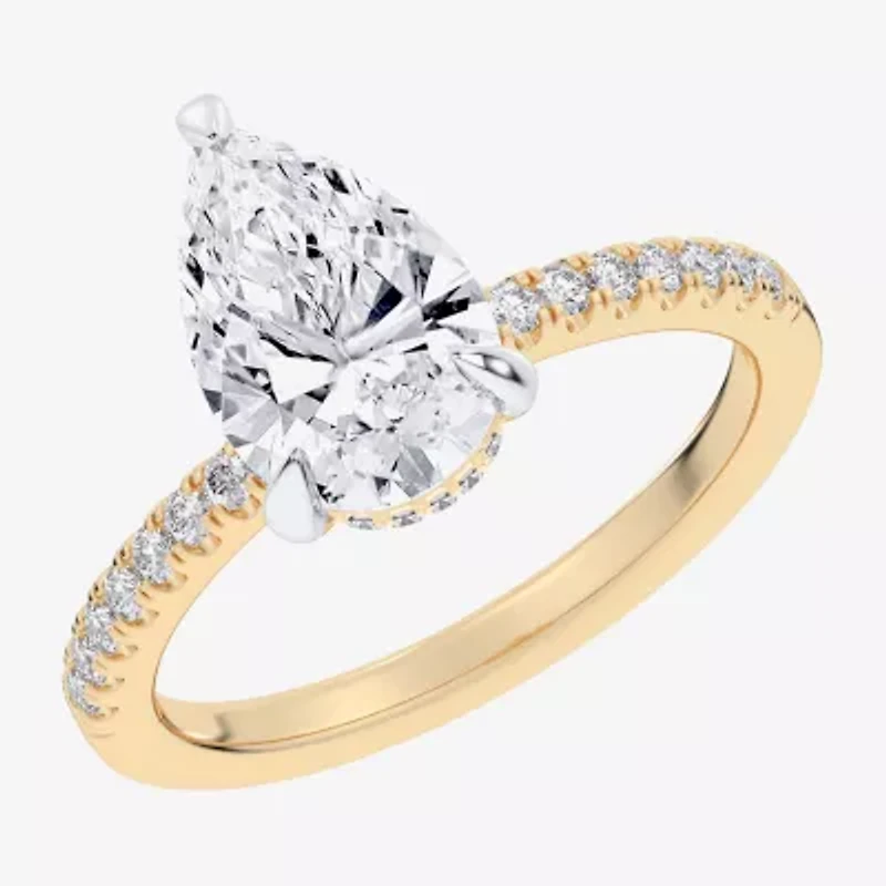 G-H / Si1-Si2 Womens 4 1/4 CT. T.W. Lab Grown White Diamond 14K Gold Pear Side Stone Engagement Ring