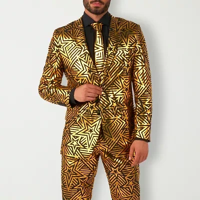 Opposuits Mens Golden Geo Star Suit & Tie Set