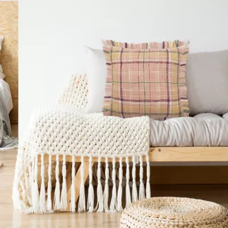 LR Home Astra Plaid Square Throw Pillow