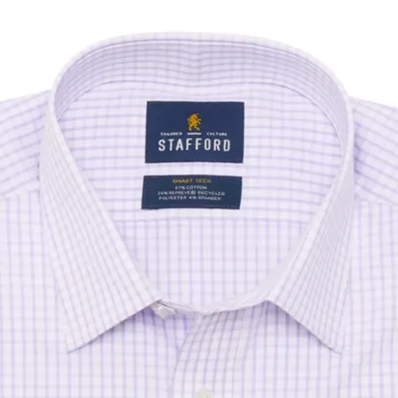 Stafford Slim Smart Tech Mens Slim Fit Stretch Fabric Wrinkle Free Long Sleeve Dress Shirt