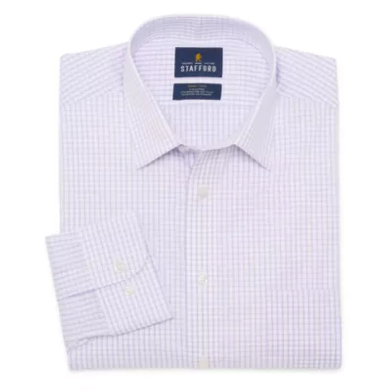 Stafford Slim Smart Tech Mens Slim Fit Stretch Fabric Wrinkle Free Long Sleeve Dress Shirt