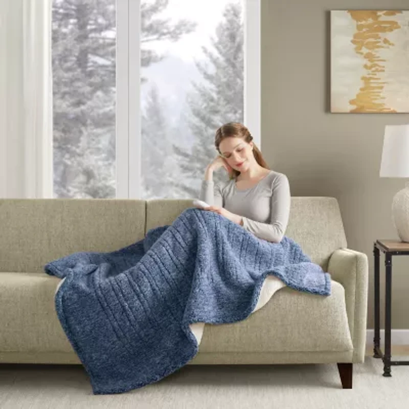 True North By Sleep Philosophy Marbled Sherpa Heated Washable Electric Midweight Throw