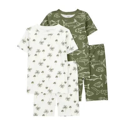Carter's Little & Big Kid Boys Rib Crew Neck Short Sleeve 4-pc. Pajama Sets