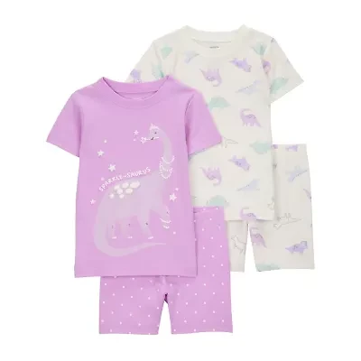 Carter's Toddler Girls Rib Crew Neck Short Sleeve 4-pc. Pajama Sets