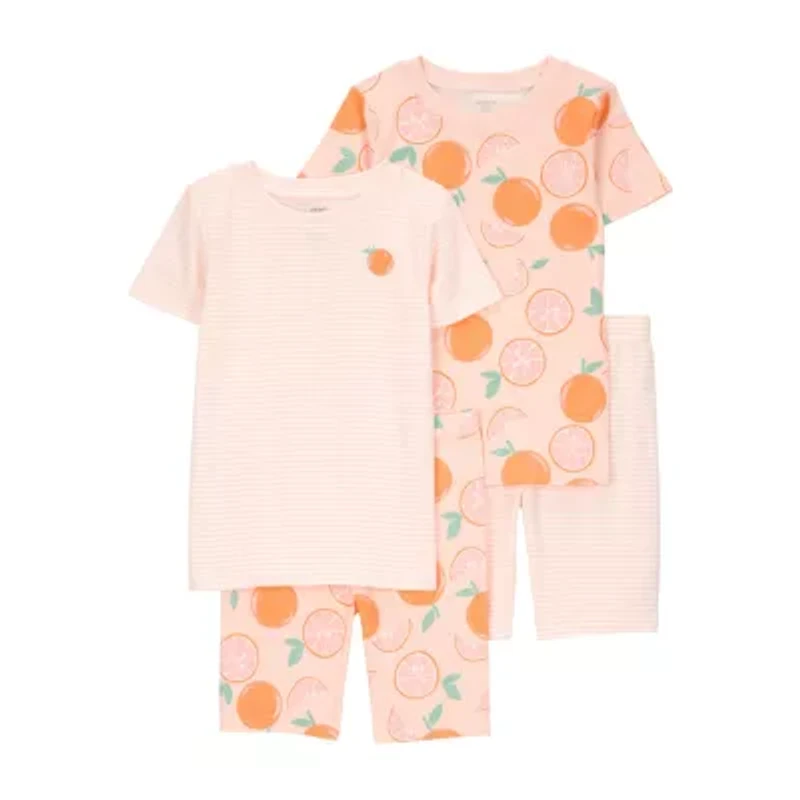 Carter's Little & Big Kid Girls Rib Crew Neck Short Sleeve 4-pc. Pajama Sets