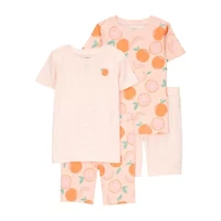 Carter's Little & Big Kid Girls Rib Crew Neck Short Sleeve 4-pc. Pajama Sets