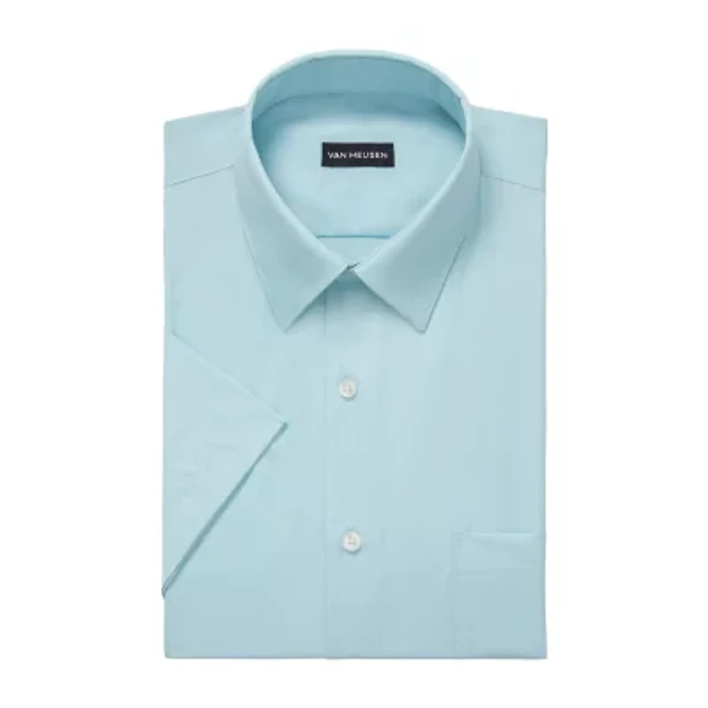 Van Heusen Short Sleeve Poplin Mens Regular Fit Wrinkle Free Dress Shirt