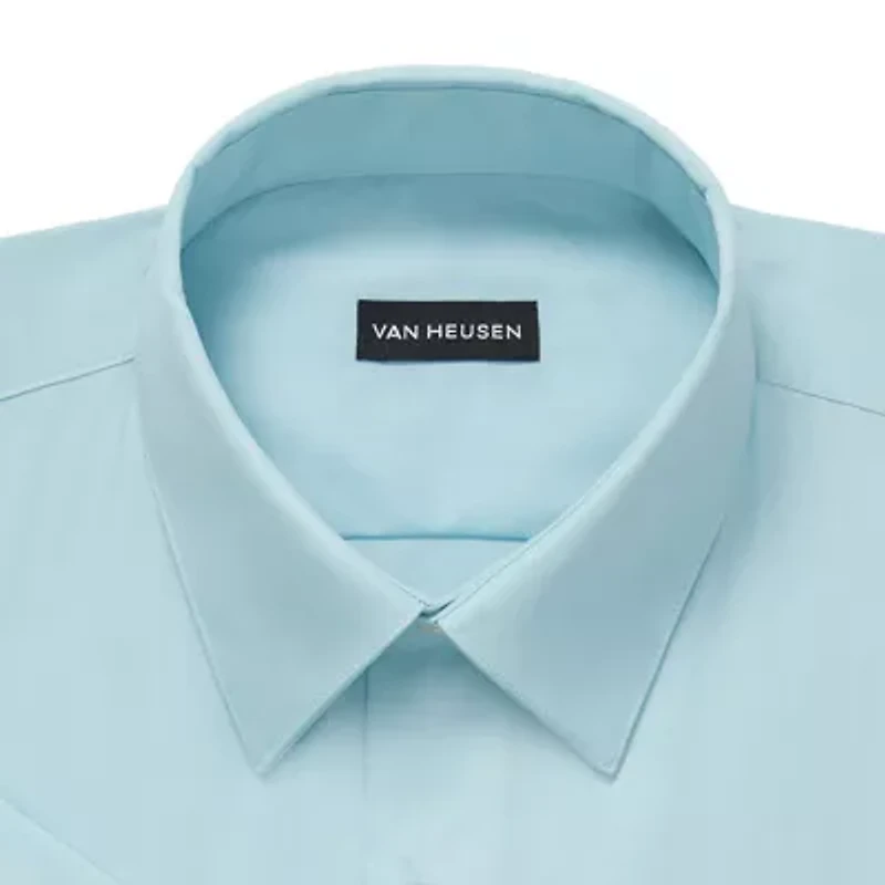 Van Heusen Short Sleeve Poplin Mens Regular Fit Wrinkle Free Dress Shirt