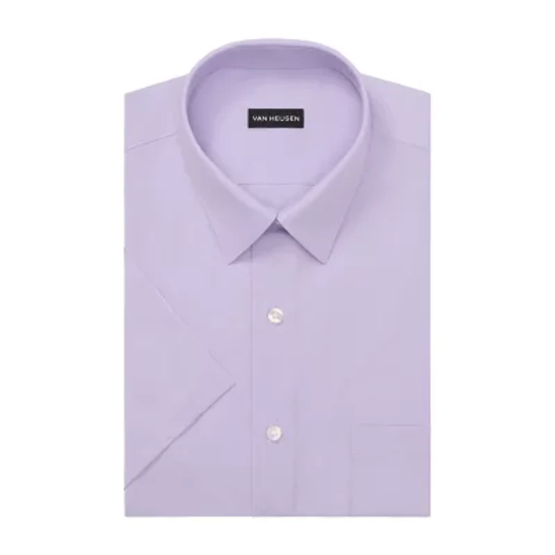 Van Heusen Short Sleeve Poplin Mens Big & Tall Classic Fit Wrinkle Free Short Sleeve Plaid Dress Shirt