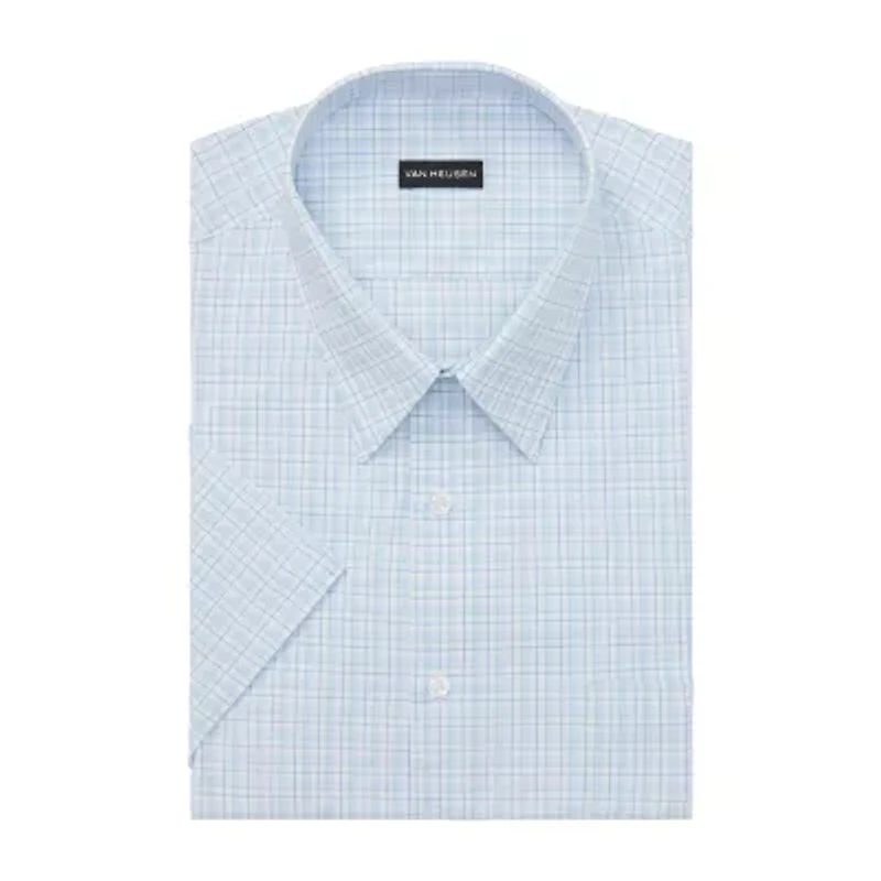 Van Heusen Short Sleeve Poplin Mens Big & Tall Classic Fit Wrinkle Free Plaid Dress Shirt