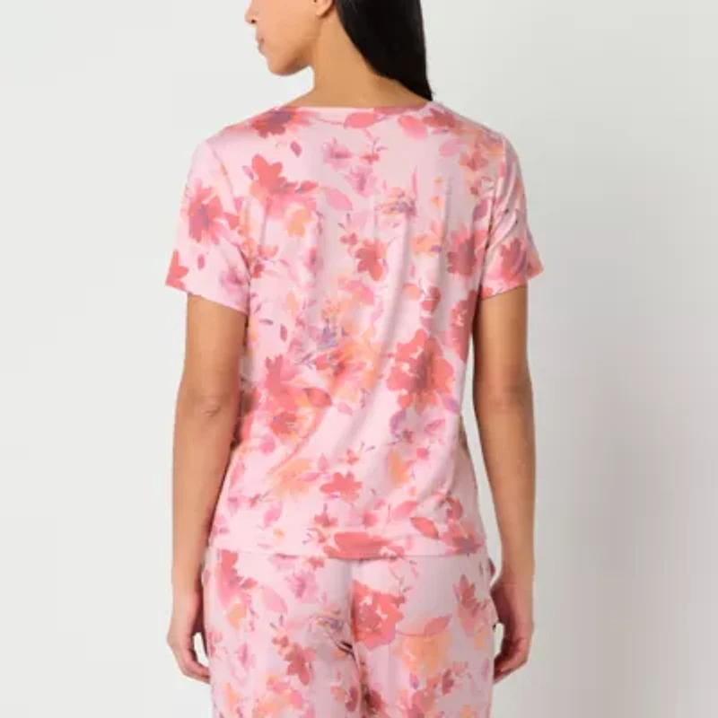 Ambrielle Womens V Neck Short Sleeve Pajama Top