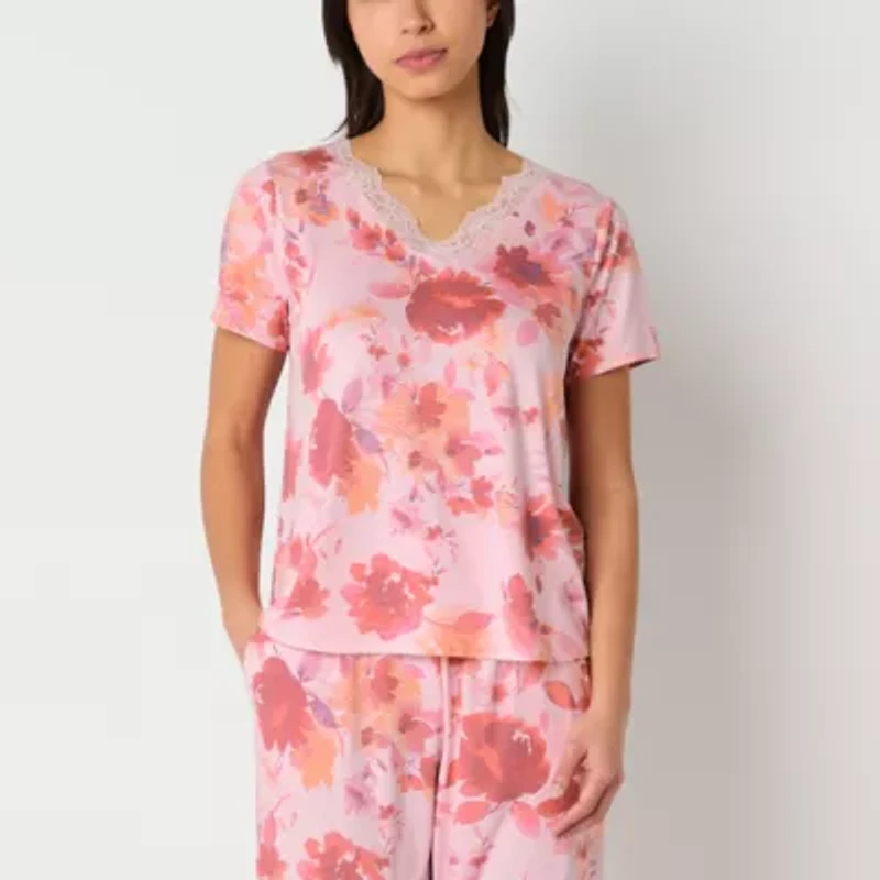 Ambrielle Womens V Neck Short Sleeve Pajama Top