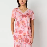 Ambrielle Womens V Neck Short Sleeve Pajama Top