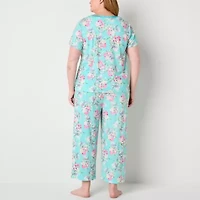 Adonna Womens Round Neck Short Sleeve 2-pc. Plus Pajama Sets