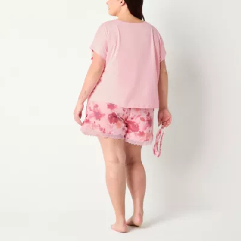 Ambrielle Womens Crew Neck Short Sleeve 3-pc. Plus Pajama Sets
