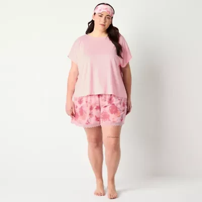 Ambrielle Womens Crew Neck Short Sleeve 3-pc. Plus Pajama Sets