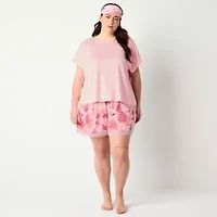 Ambrielle Womens Crew Neck Short Sleeve 3-pc. Plus Pajama Sets