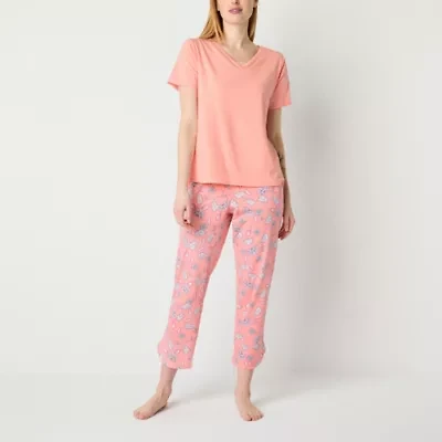 Liz Claiborne Womens V-Neck Short Sleeve 2-pc. Pajama Sets