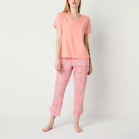 Liz Claiborne Womens V-Neck Short Sleeve 2-pc. Pajama Sets