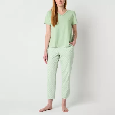 Liz Claiborne Womens V-Neck Short Sleeve 2-pc. Pajama Sets