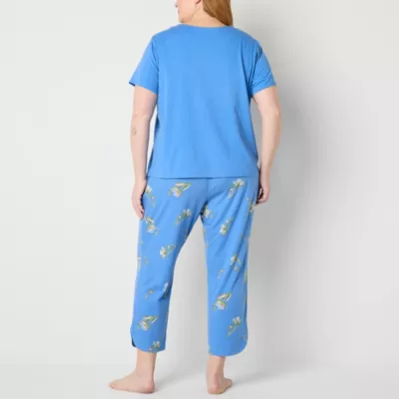 Liz Claiborne Womens V-Neck Short Sleeve 2-pc. Plus Pajama Sets