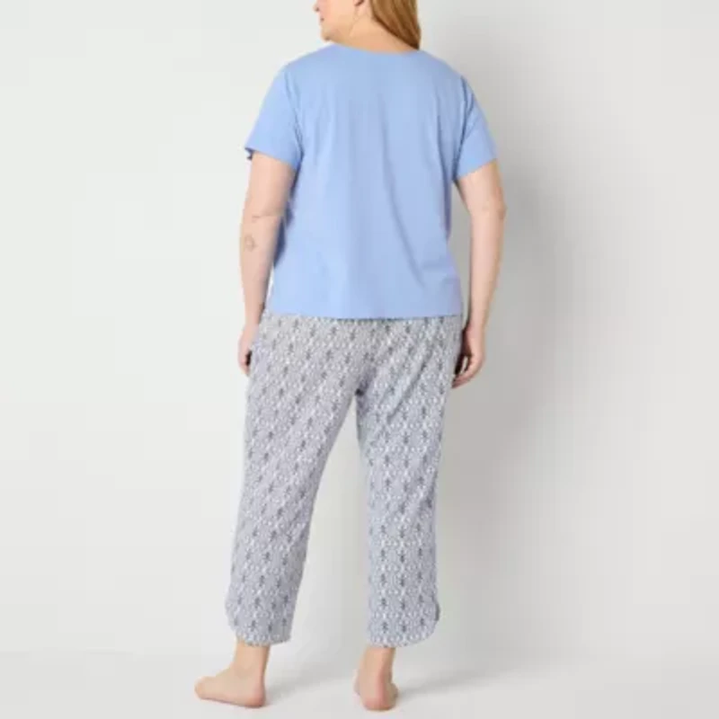 Liz Claiborne Womens V-Neck Short Sleeve 2-pc. Plus Pajama Sets