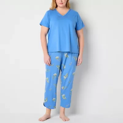 Liz Claiborne Womens V-Neck Short Sleeve 2-pc. Plus Pajama Sets
