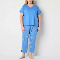 Liz Claiborne Womens V-Neck Short Sleeve 2-pc. Plus Pajama Sets
