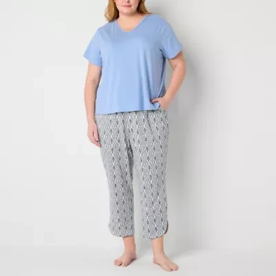 Liz Claiborne Womens V-Neck Short Sleeve 2-pc. Plus Pajama Sets