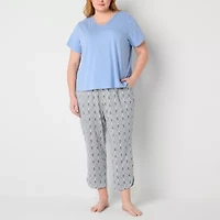Liz Claiborne Womens V-Neck Short Sleeve 2-pc. Plus Pajama Sets
